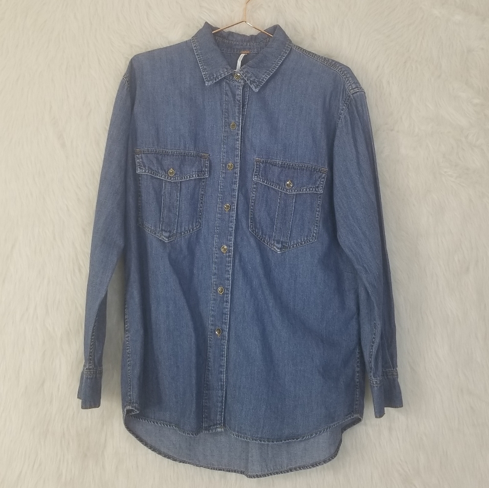 FREE PEOPLE Blue Button Down Shirt
